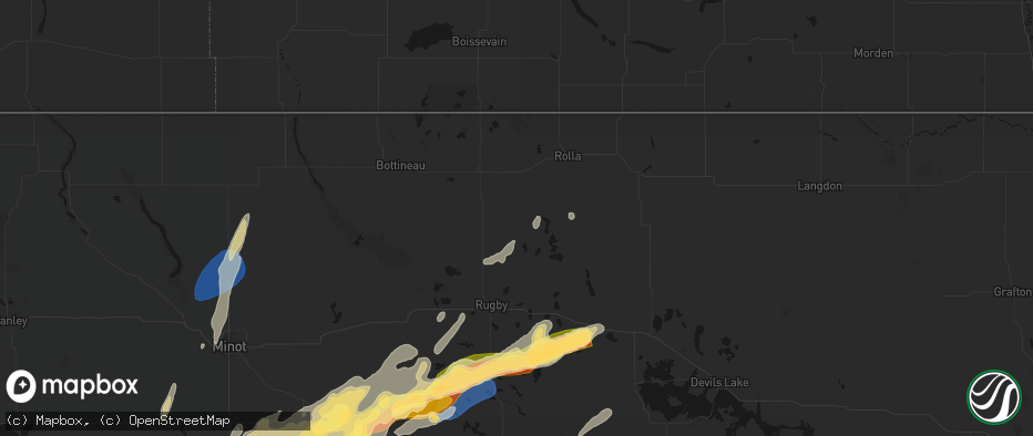 Hail map in Rolette, ND on June 28, 2026