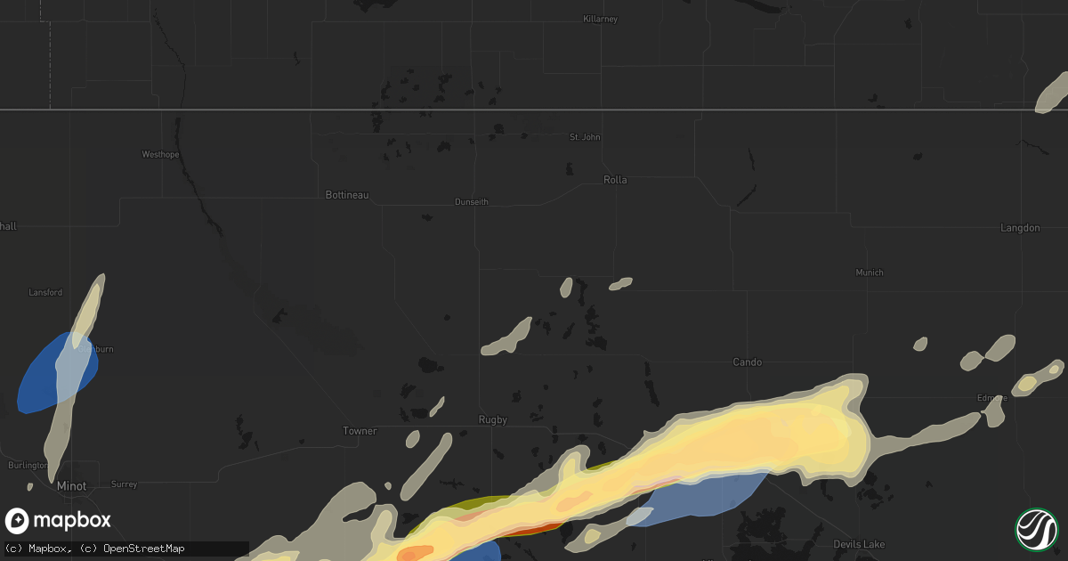 Hail map in Rolette, ND on June 28, 2026