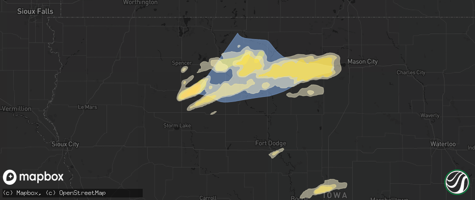 Hail map in Rolfe, IA on June 28, 2026