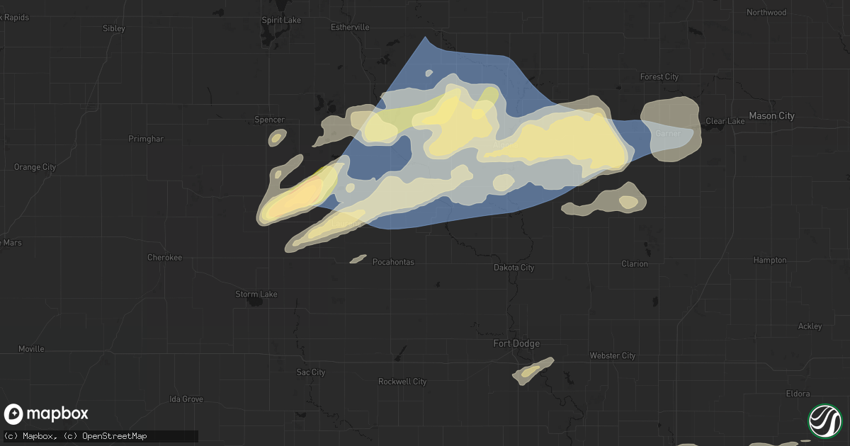 Hail map in Rolfe, IA on June 28, 2026