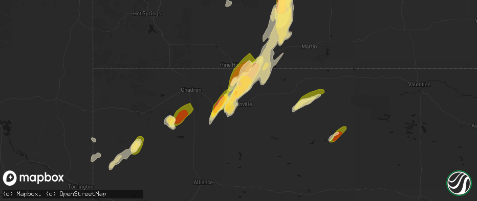 Hail map in Rushville, NE on June 28, 2026