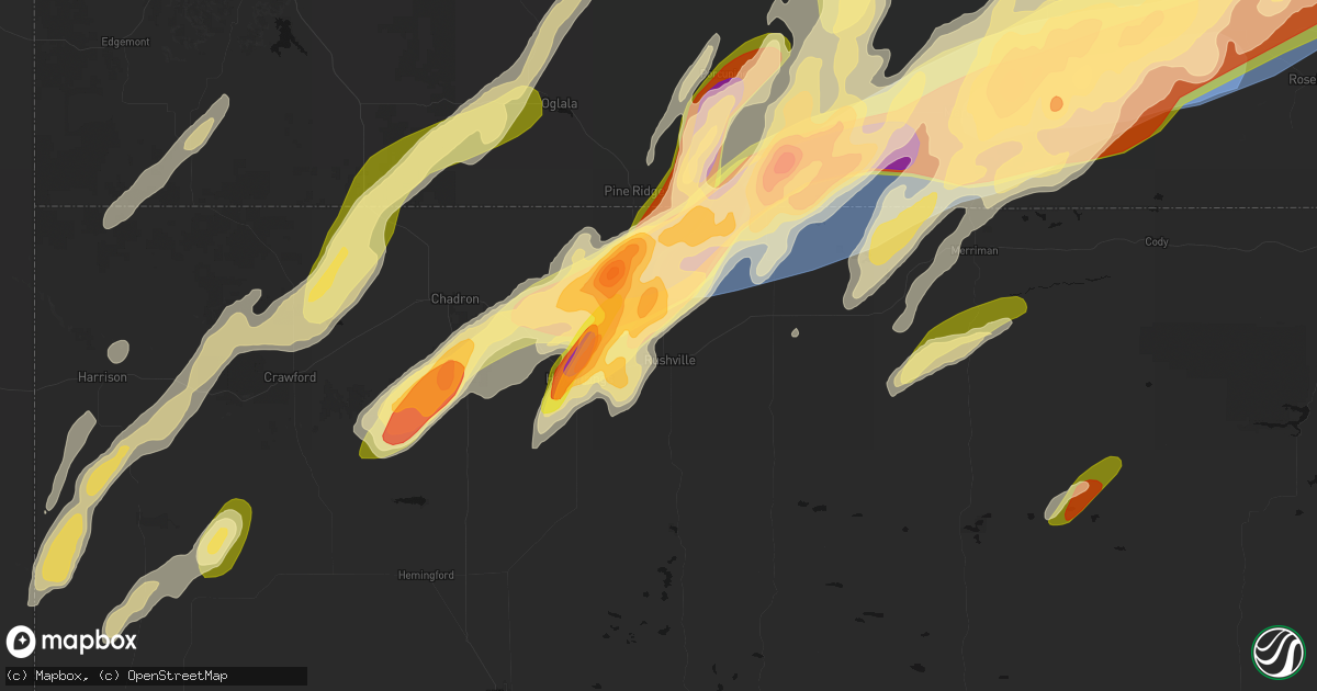 Hail map in Rushville, NE on June 28, 2026