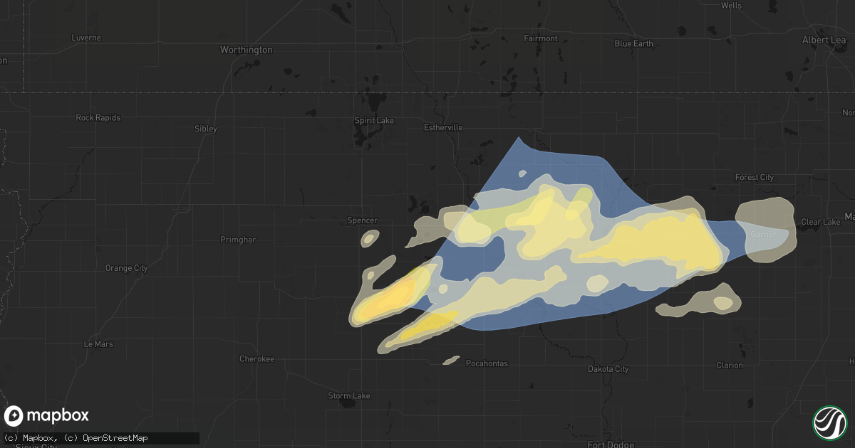 Hail map in Ruthven, IA on June 28, 2026