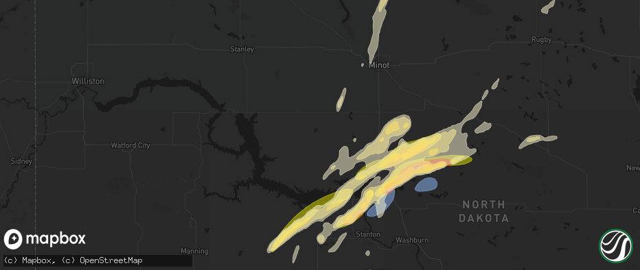 Hail map in Ryder, ND on June 28, 2026