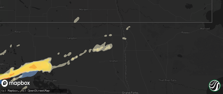 Hail map in Saint Thomas, ND on June 28, 2026