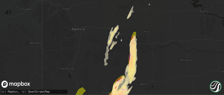 Hail map in Scenic, SD on June 28, 2026