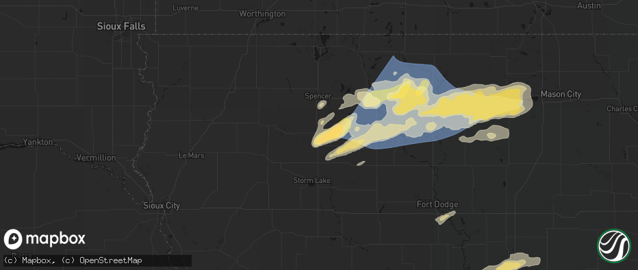 Hail map in Sioux Rapids, IA on June 28, 2026