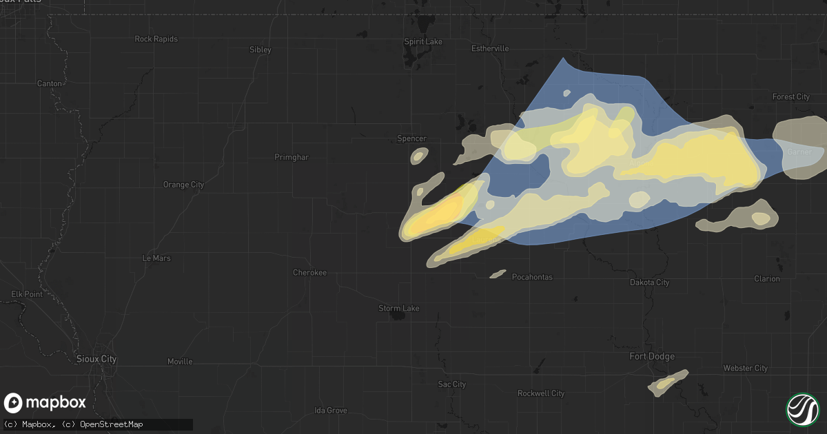 Hail map in Sioux Rapids, IA on June 28, 2026