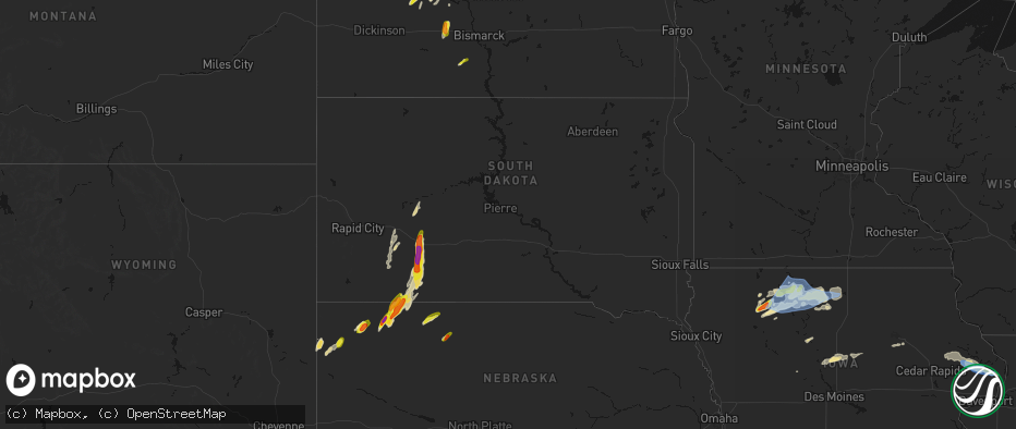 Hail map in South Dakota on June 28, 2026