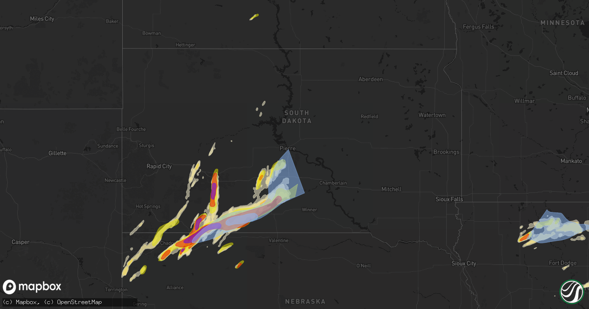 Hail map in South Dakota on June 28, 2026