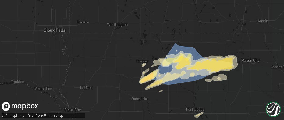 Hail map in Spencer, IA on June 28, 2026