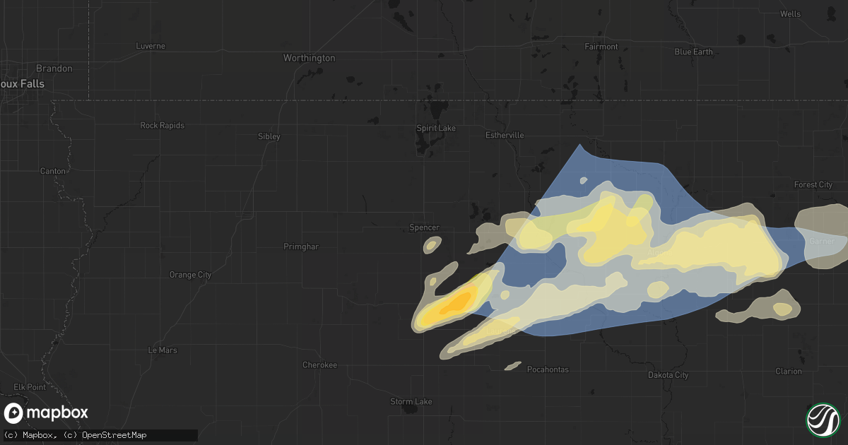 Hail map in Spencer, IA on June 28, 2026