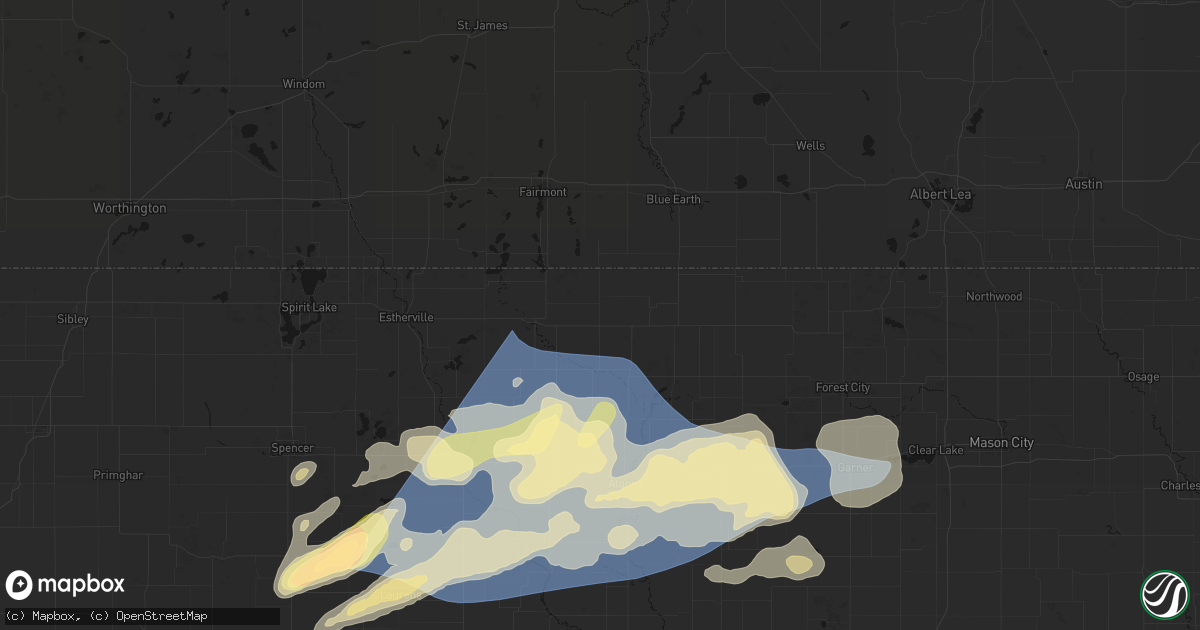 Hail map in Swea City, IA on June 28, 2026
