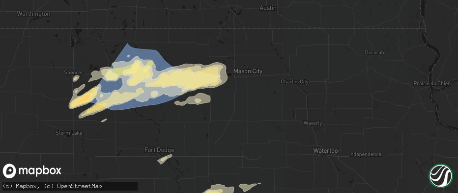 Hail map in Thornton, IA on June 28, 2026