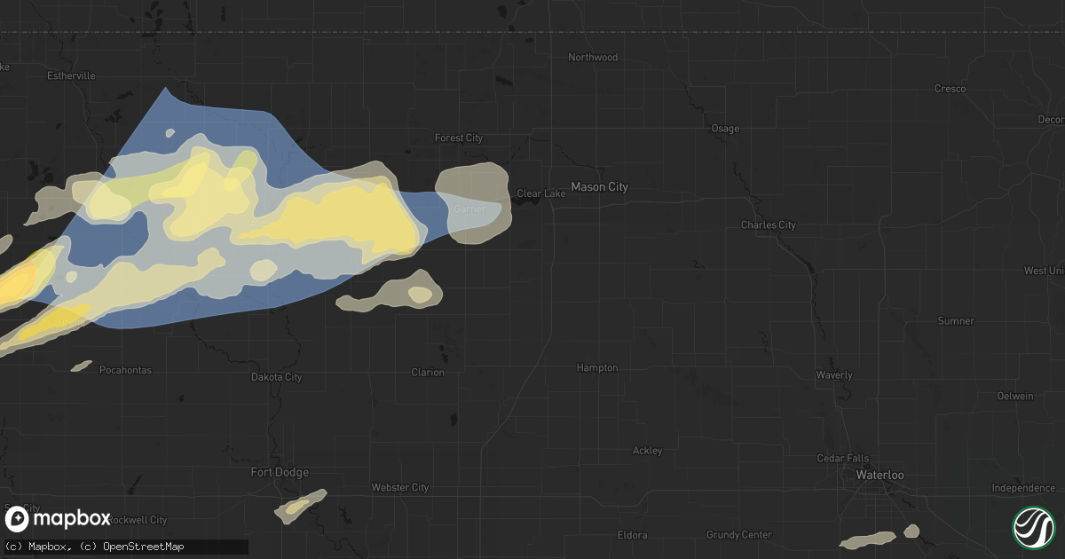 Hail map in Thornton, IA on June 28, 2026