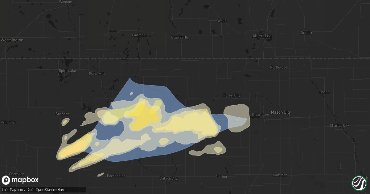 Hail map in Titonka, IA on June 28, 2026