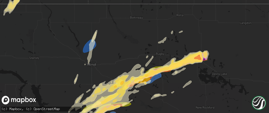 Hail map in Towner, ND on June 28, 2026