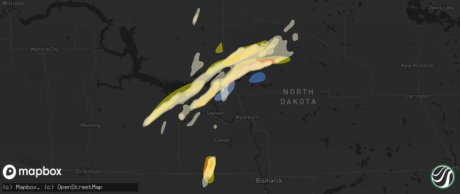 Hail map in Underwood, ND on June 28, 2026