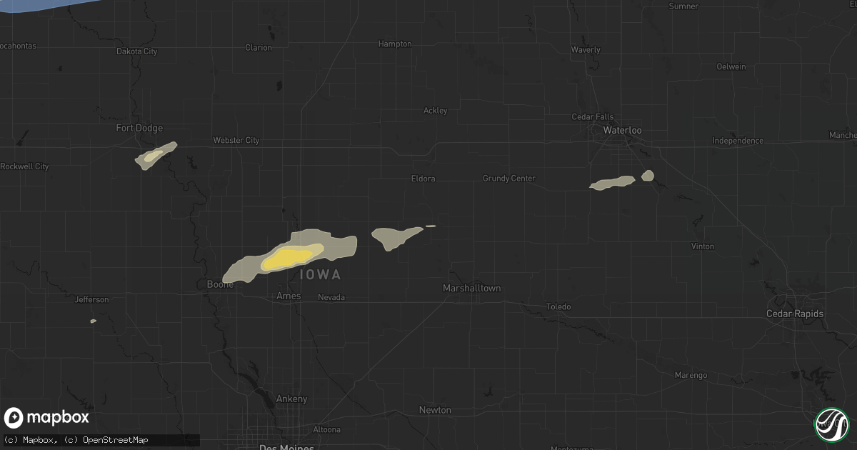 Hail map in Union, IA on June 28, 2026