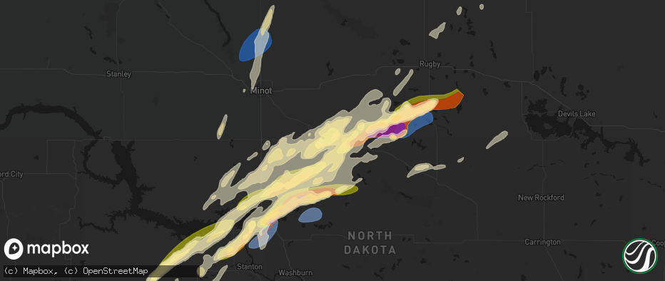 Hail map in Voltaire, ND on June 28, 2026
