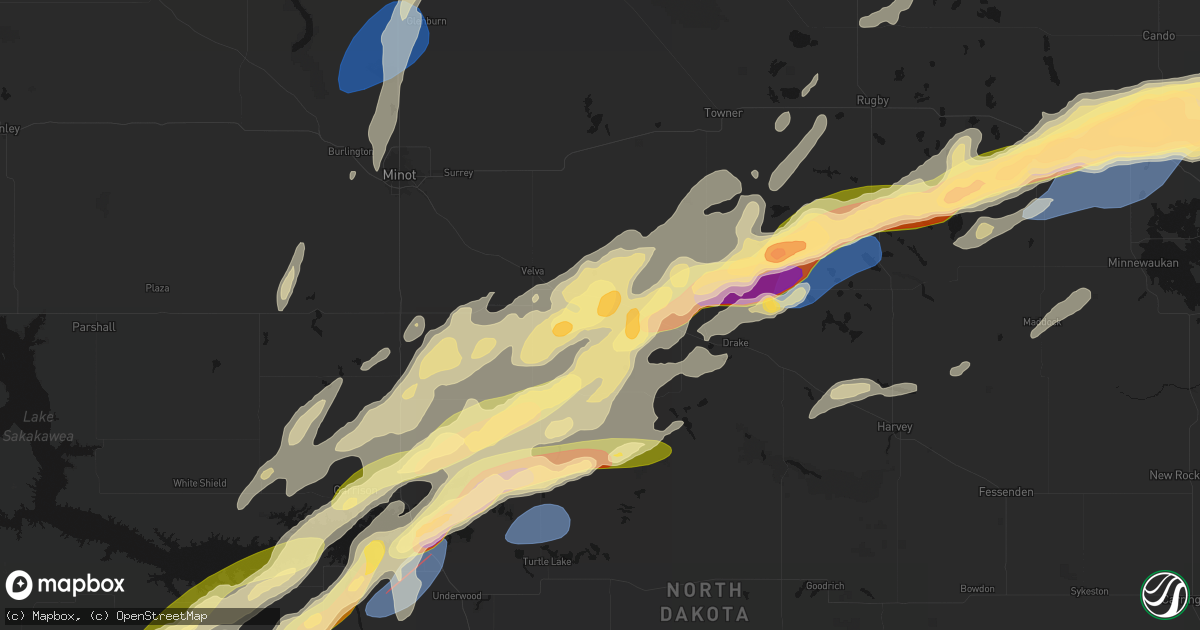 Hail map in Voltaire, ND on June 28, 2026