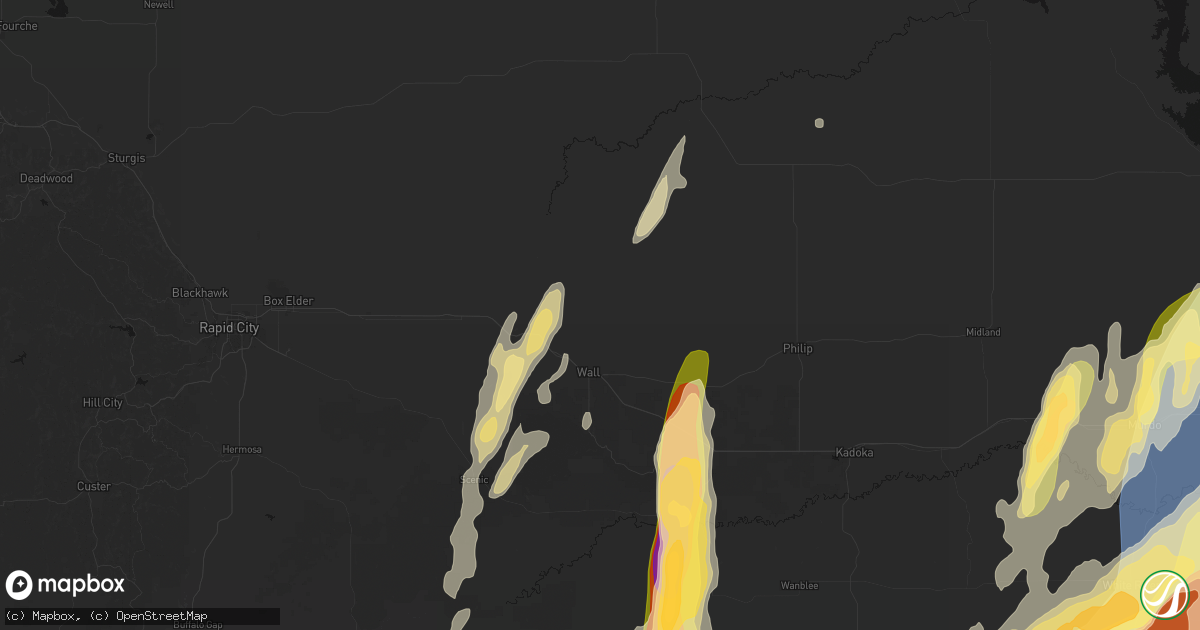 Hail map in Wall, SD on June 28, 2026