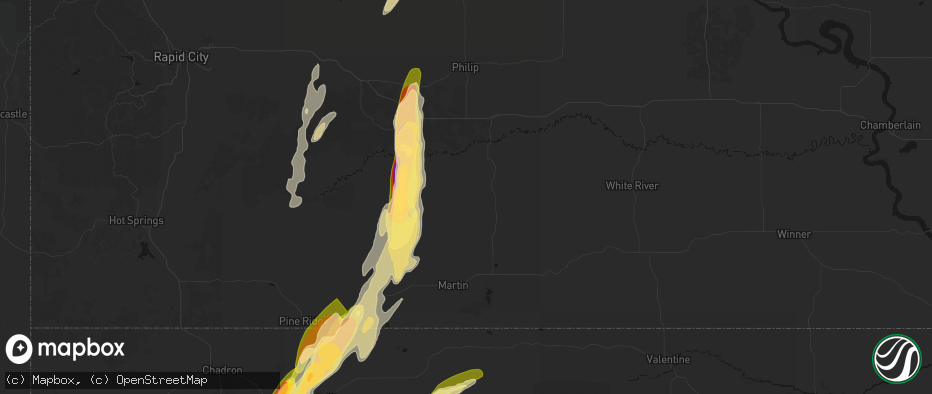 Hail map in Wanblee, SD on June 28, 2026