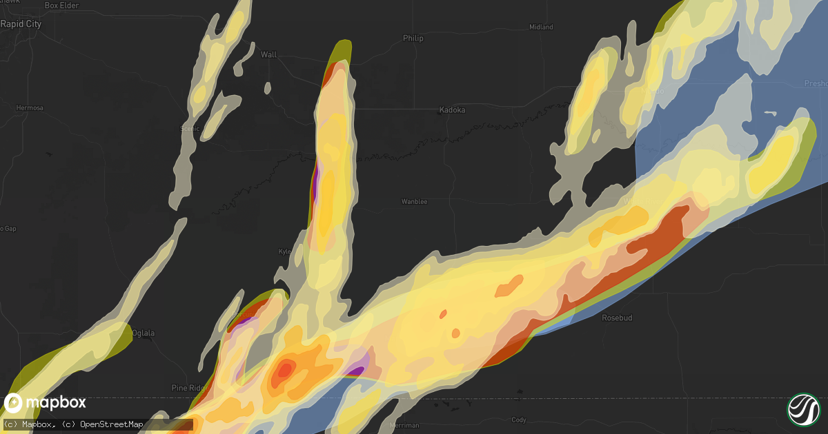 Hail map in Wanblee, SD on June 28, 2026
