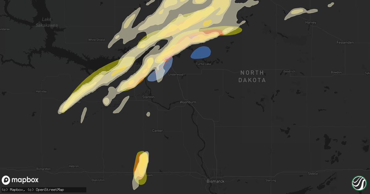 Hail map in Washburn, ND on June 28, 2026