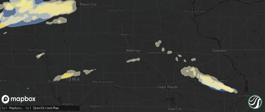 Hail map in Waterloo, IA on June 28, 2026