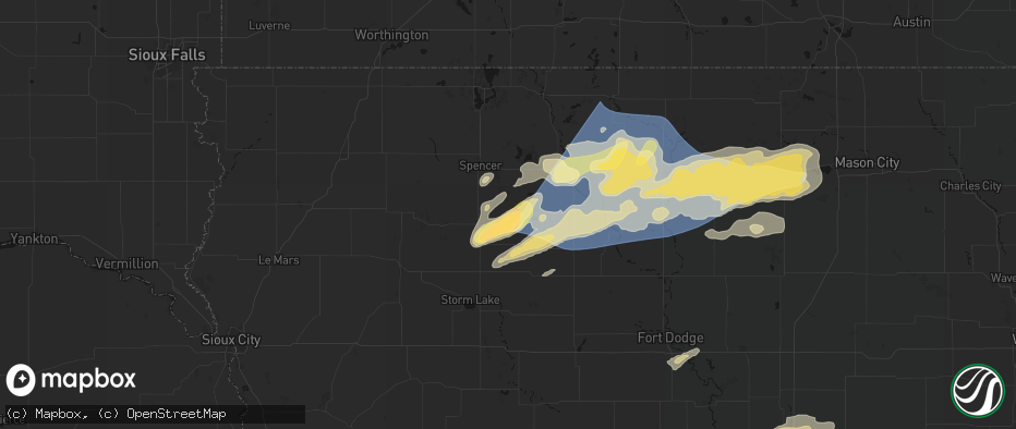Hail map in Webb, IA on June 28, 2026