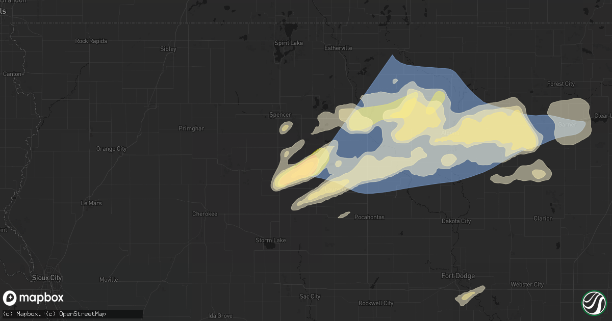 Hail map in Webb, IA on June 28, 2026