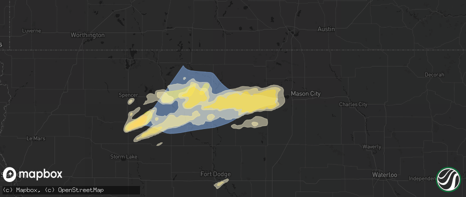 Hail map in Wesley, IA on June 28, 2026