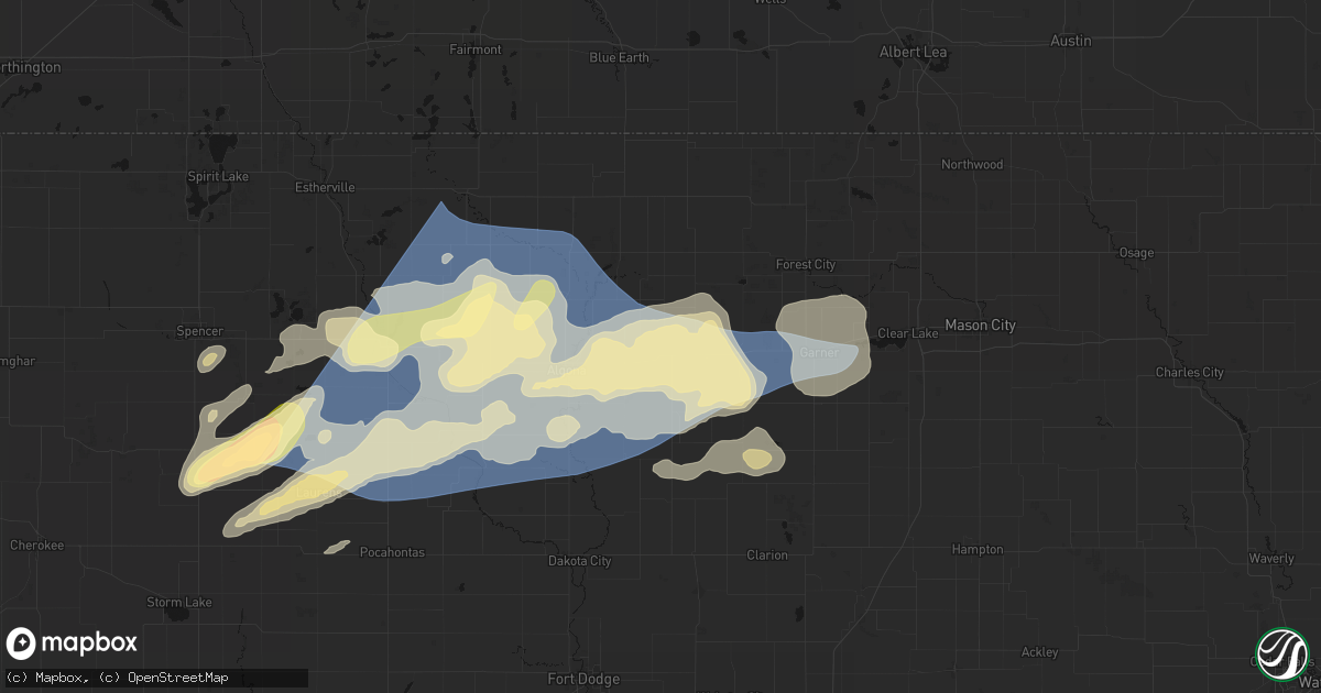 Hail map in Wesley, IA on June 28, 2026