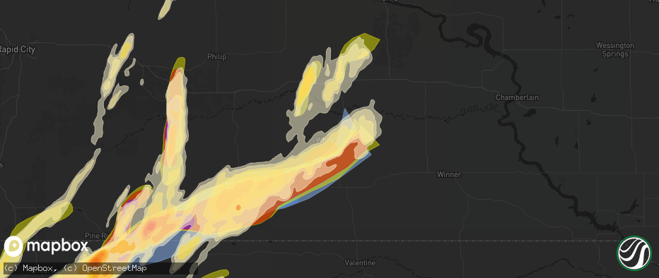 Hail map in White River, SD on June 28, 2026