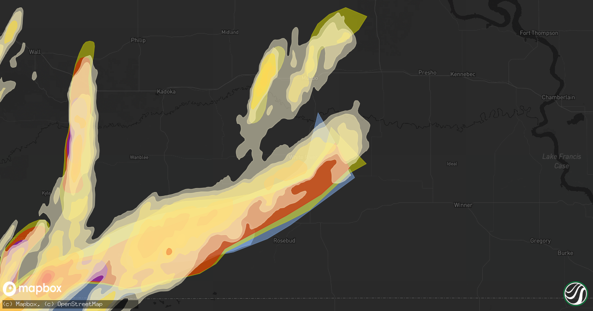 Hail map in White River, SD on June 28, 2026