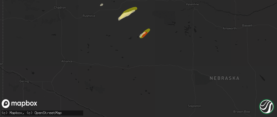Hail map in Whitman, NE on June 28, 2026
