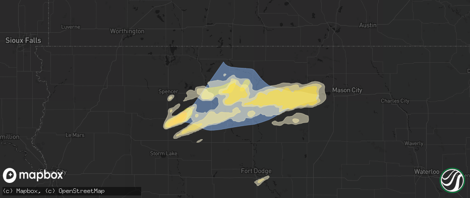 Hail map in Whittemore, IA on June 28, 2026