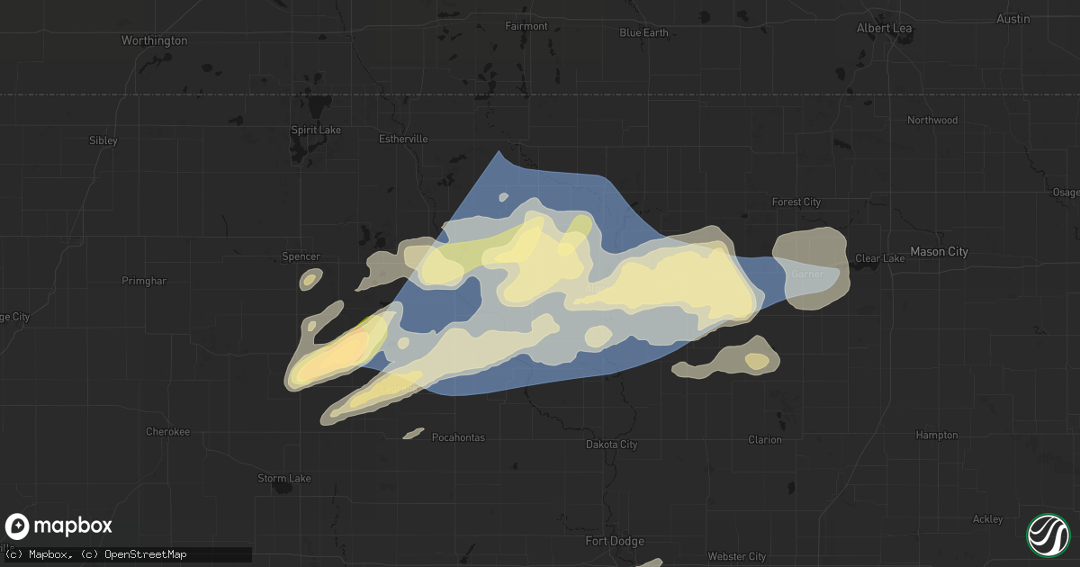 Hail map in Whittemore, IA on June 28, 2026