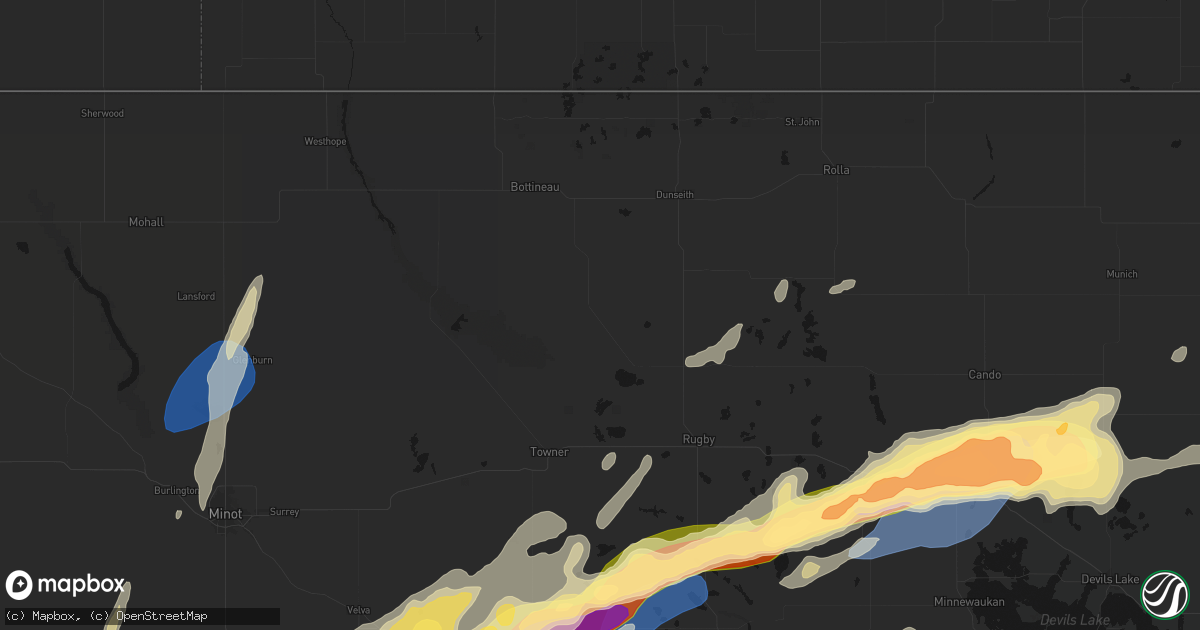 Hail map in Willow City, ND on June 28, 2026
