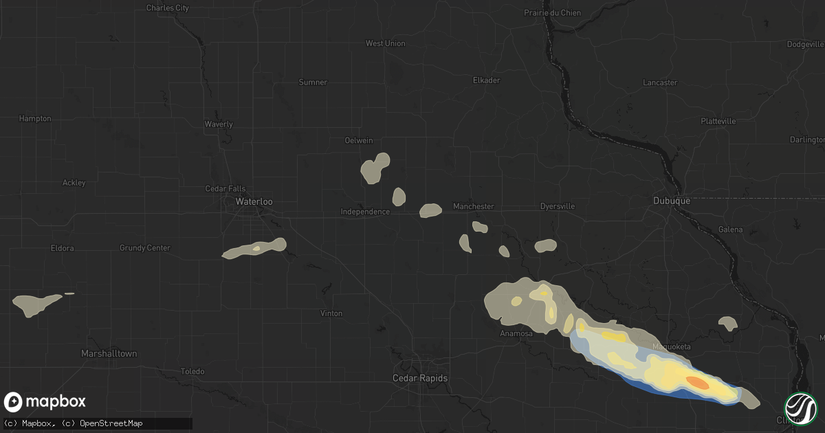 Hail map in Winthrop, IA on June 28, 2026