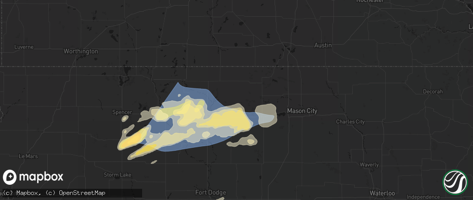 Hail map in Woden, IA on June 28, 2026