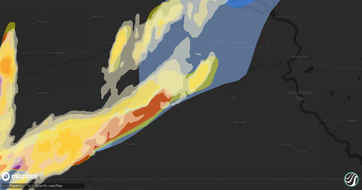 Hail map in Wood, SD on June 28, 2026