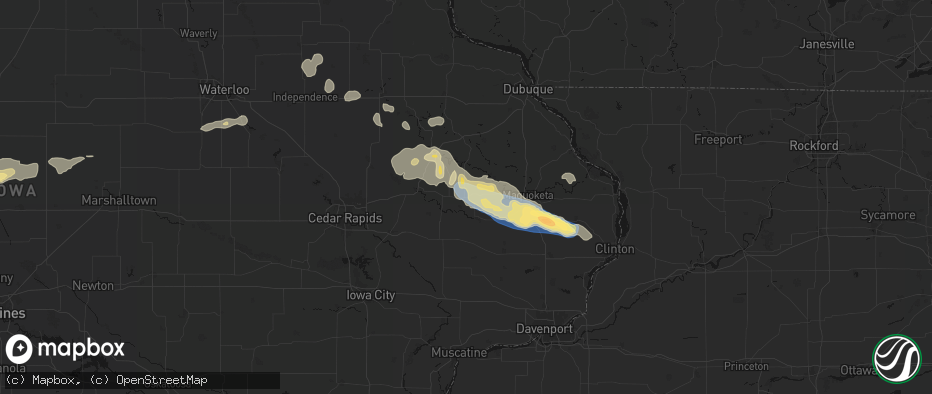 Hail map in Wyoming, IA on June 28, 2026