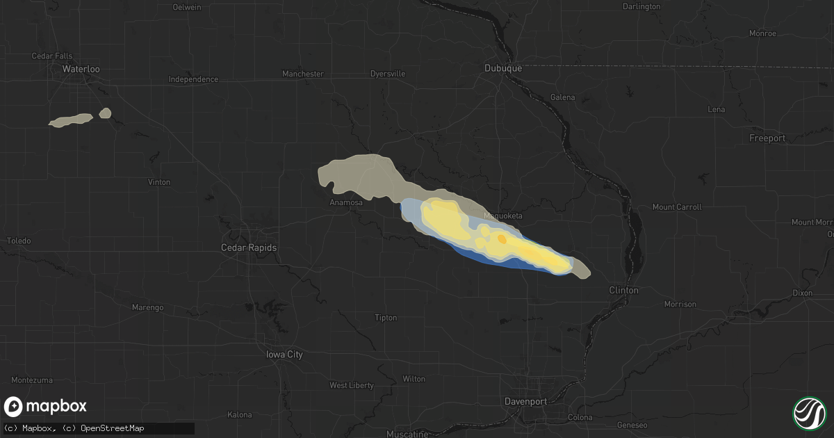 Hail map in Wyoming, IA on June 28, 2026