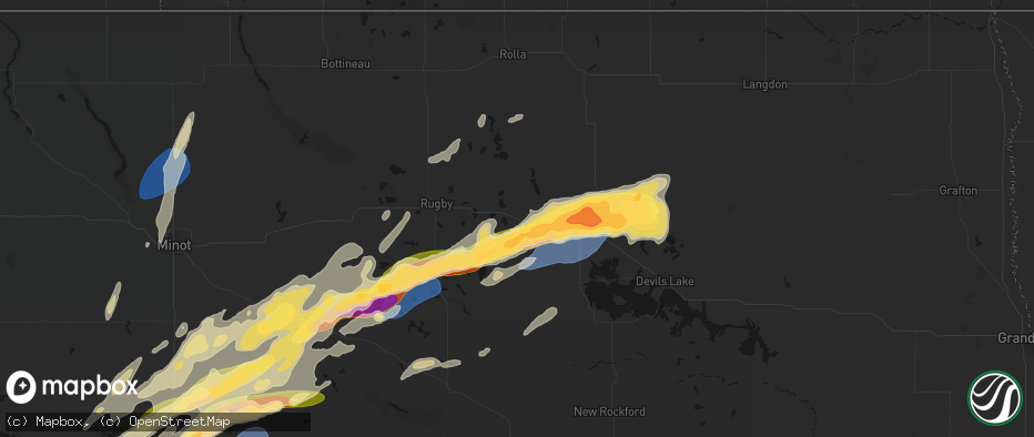 Hail map in York, ND on June 28, 2026