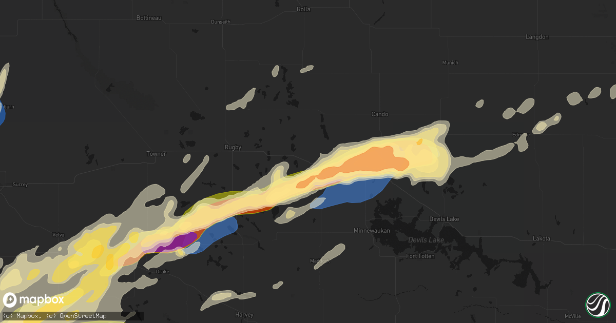 Hail map in York, ND on June 28, 2026