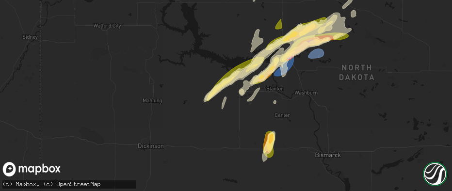 Hail map in Zap, ND on June 28, 2026