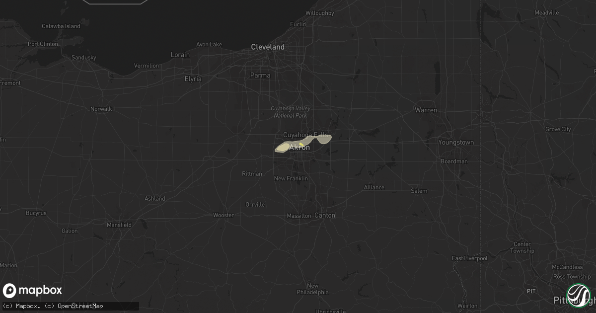 Hail map in Akron, OH on June 29, 2013