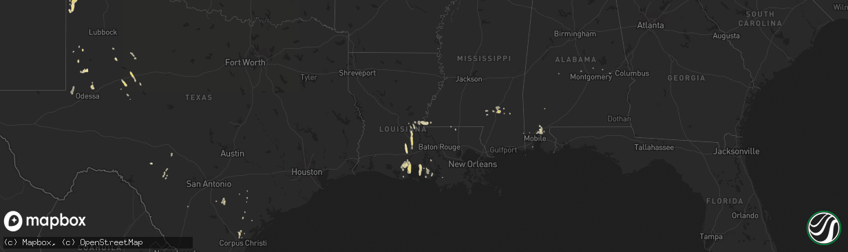 Hail map in Louisiana on June 29, 2013